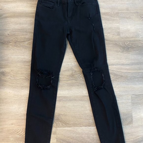 FRAME Black Ripped Skinny Jeans Size 25 - Picture 2 of 3